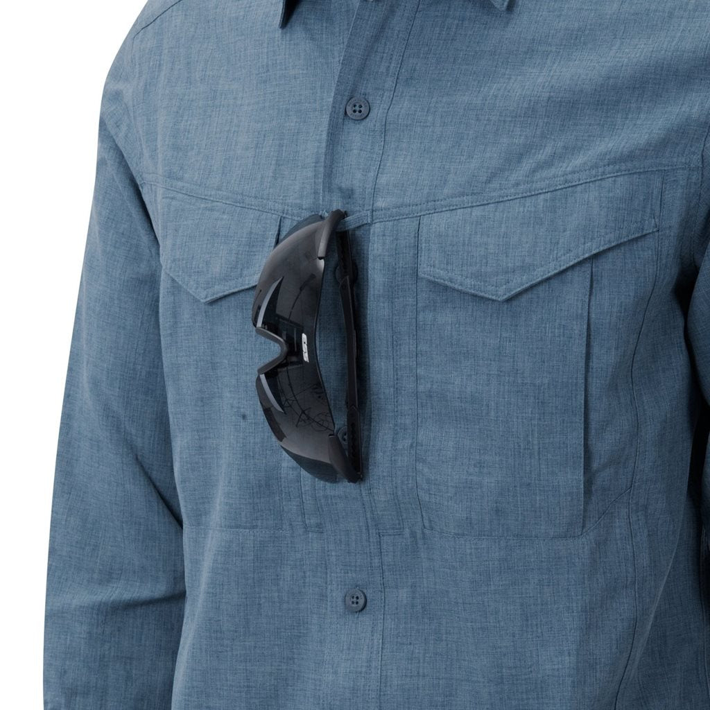 Camisa DEFENDER Mk2 negro/gris de manga larga, material resistente y costuras dobles