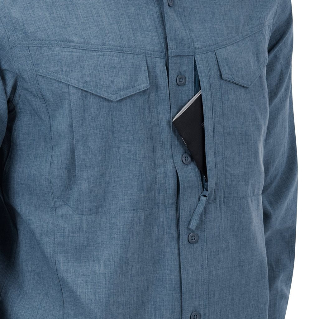 Camisa DEFENDER Mk2 negro/gris de manga larga, material resistente y costuras dobles