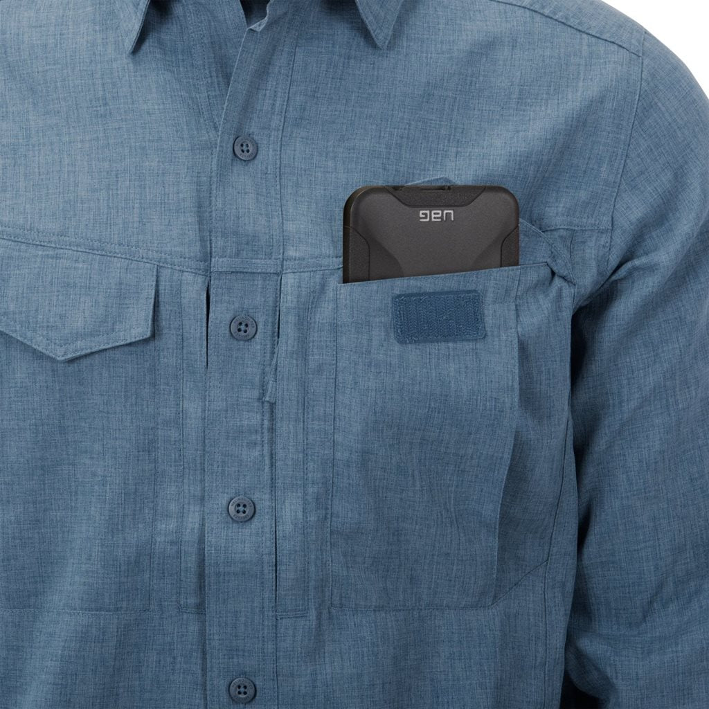 Camisa DEFENDER Mk2 negro/gris de manga larga, material resistente y costuras dobles