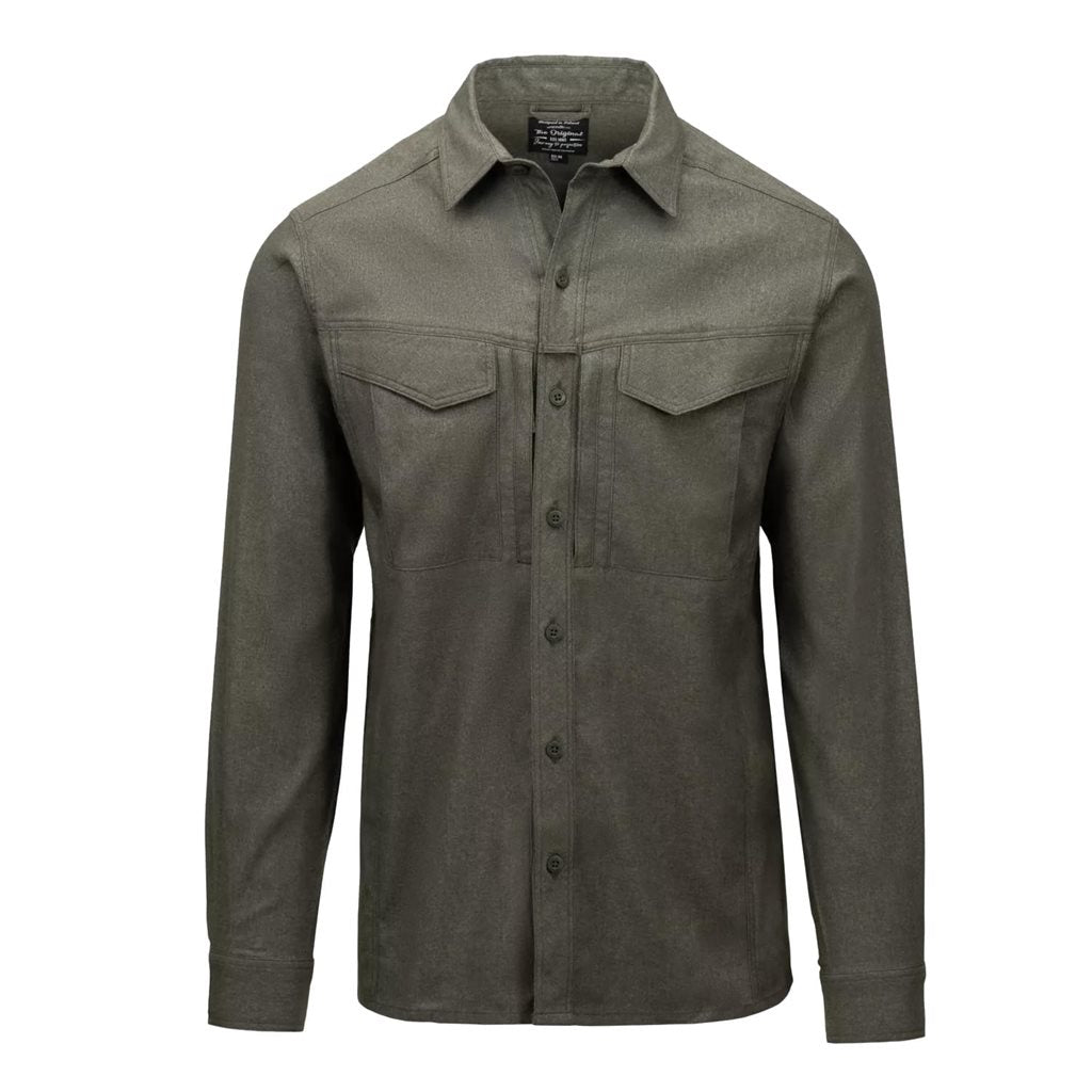 Camisa DEFENDER Mk2 Pilgrim verde musgo denim, manga larga, 2 bolsillos con solapa y 2 con cremallera