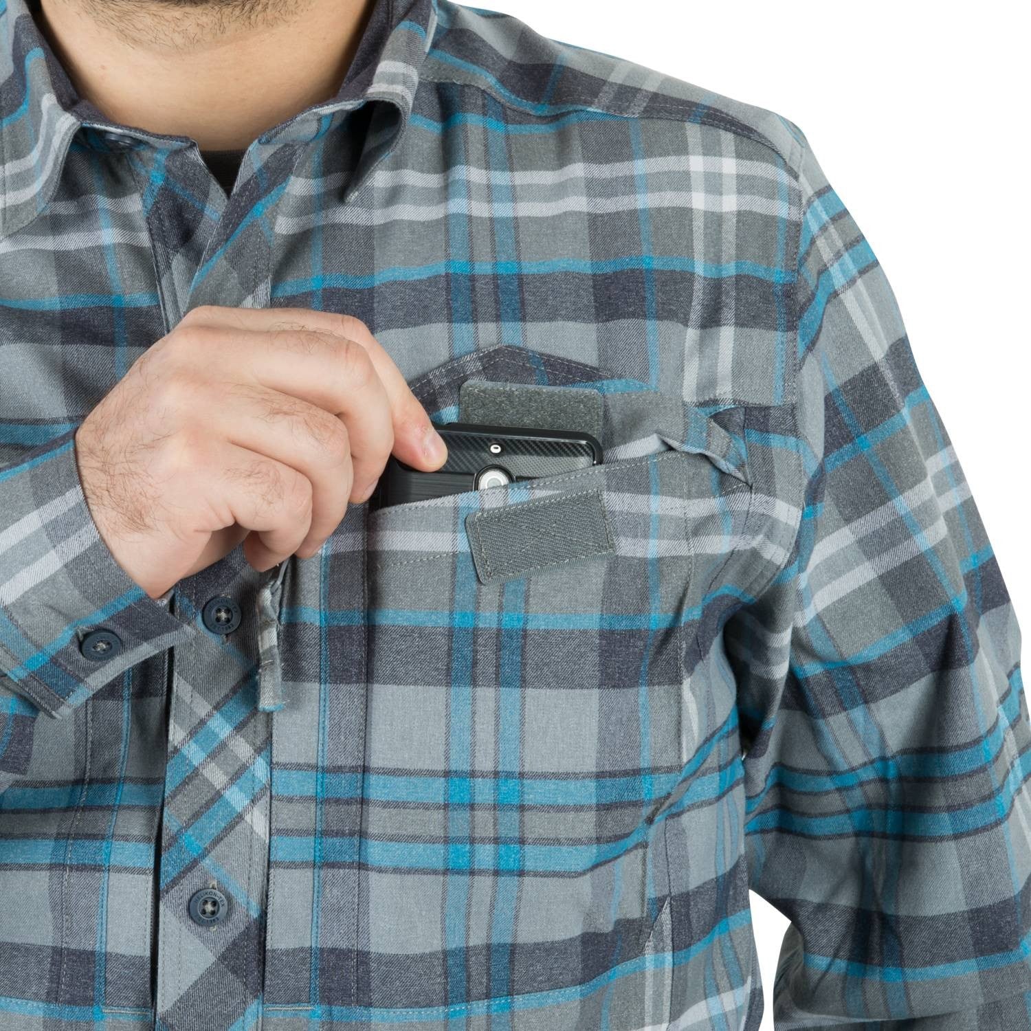 Camisa DEFENDER Mk2 PILGRIM a cuadros, manga larga con bolsillos con solapa y cremalleras