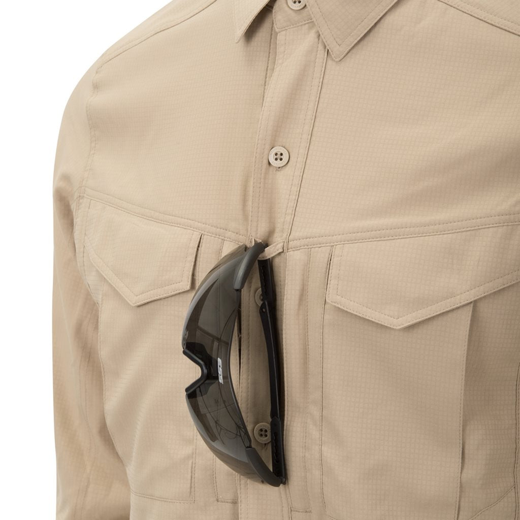 Camisa DEFENDER MK2 TROPICAL Silver Mink, ligera, manga larga, cierre con botones y cuatro bolsillos