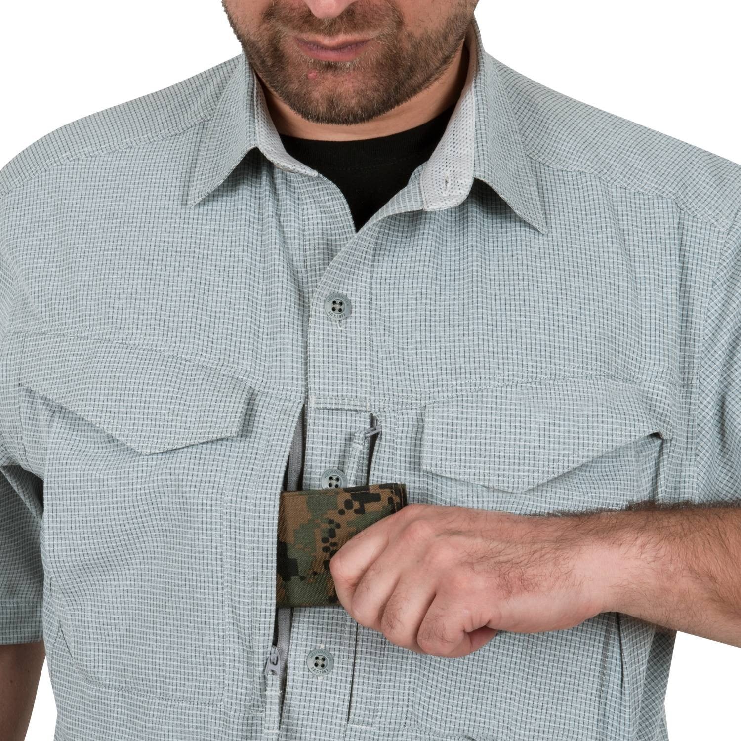 Camisa DEFENDER Mk2 ULTRALIGHT Helikon-Tex, manga corta, tejido Aero-Tech elástico, 4 bolsillos y protección UPF30