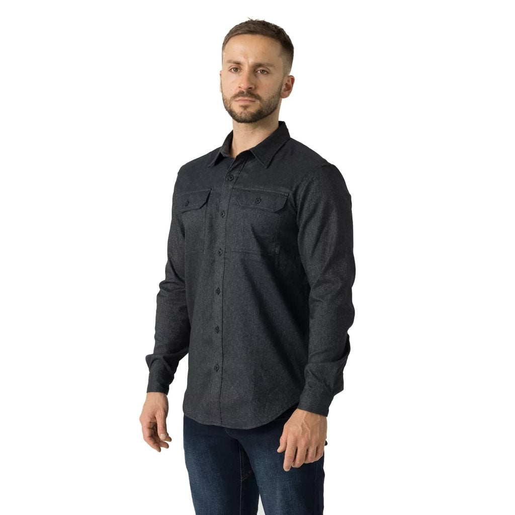 Camisa GREYMAN Old Black Denim manga larga negra con bolsillos