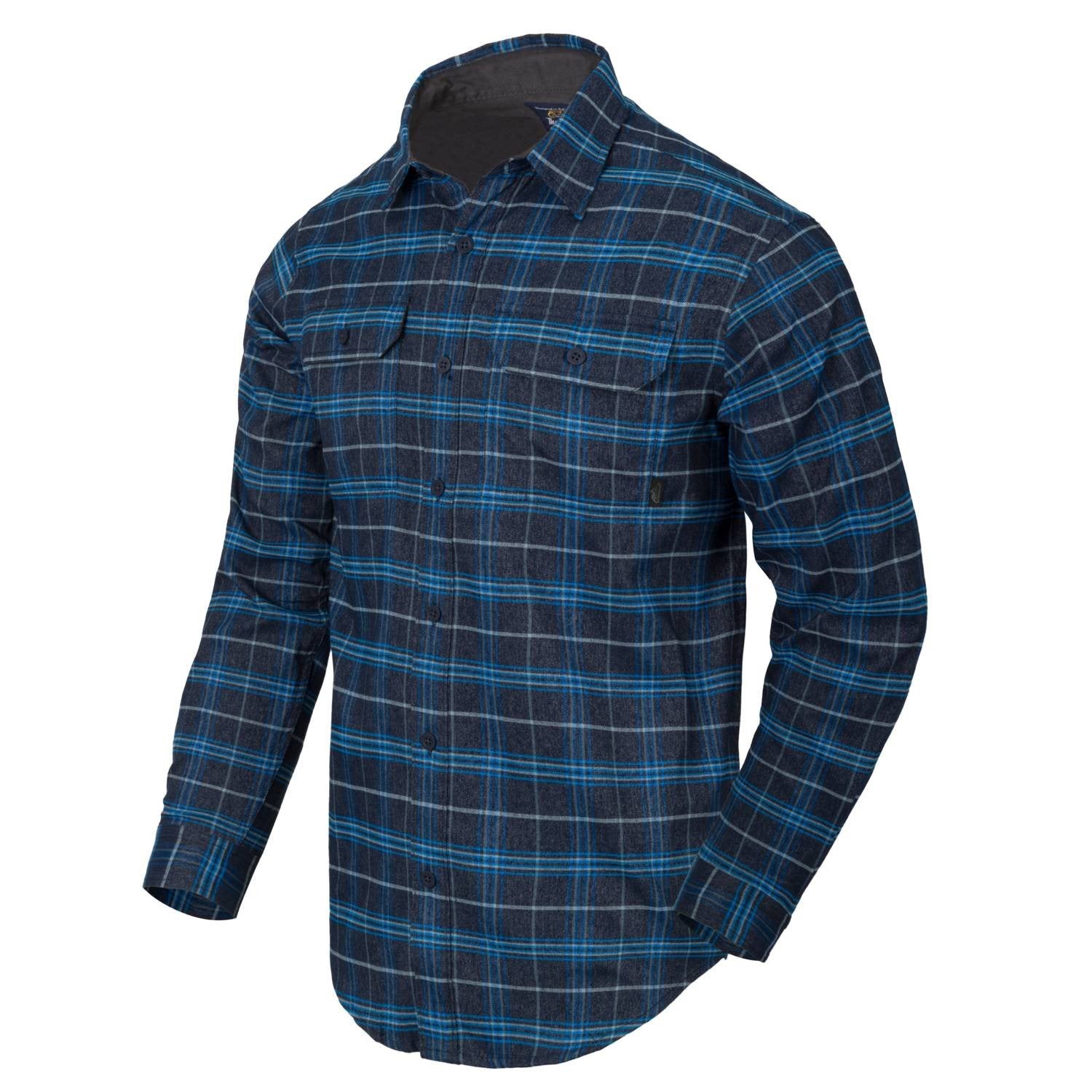 Camisa GREYMAN manga larga Blue Stonework Plaid azul con botones y bolsillos