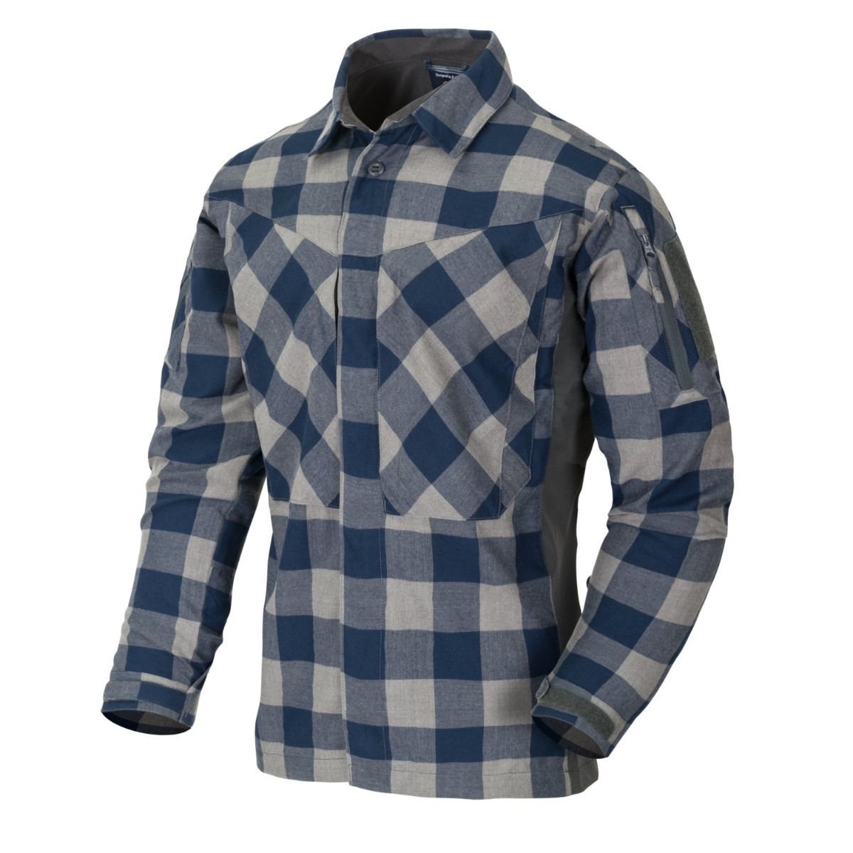 Camisa MBDU de franela azul pizarra a cuadros con bolsillos y protección UPF50