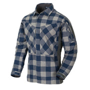 Camisa MBDU de franela azul pizarra a cuadros con bolsillos y protección UPF50