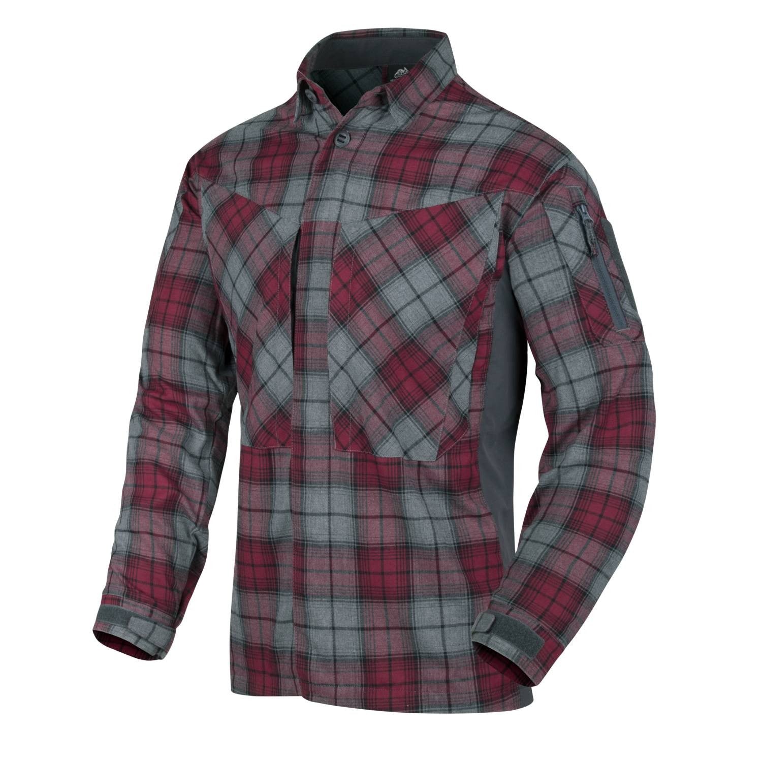 Camisa MBDU de franela azul pizarra a cuadros con bolsillos y protección UPF50