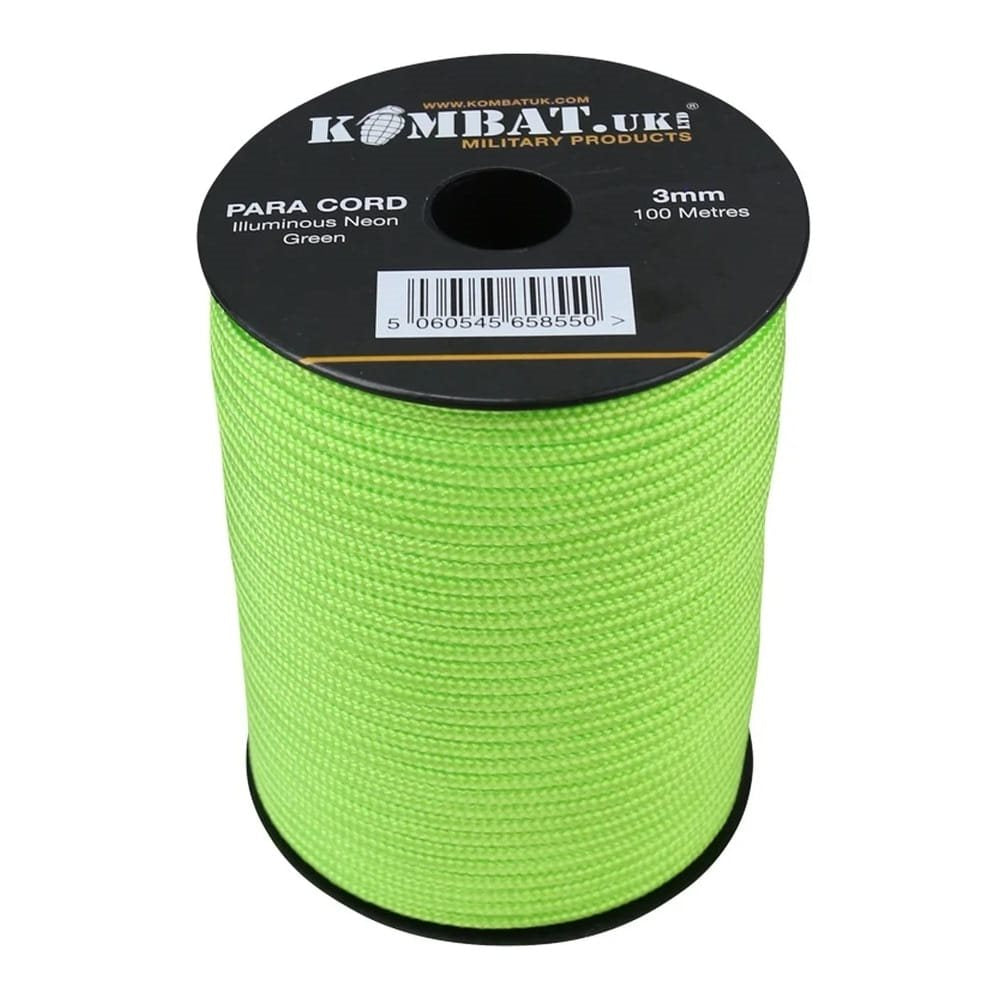 Rollo de paracord 3 mm 100 m en color neón verde