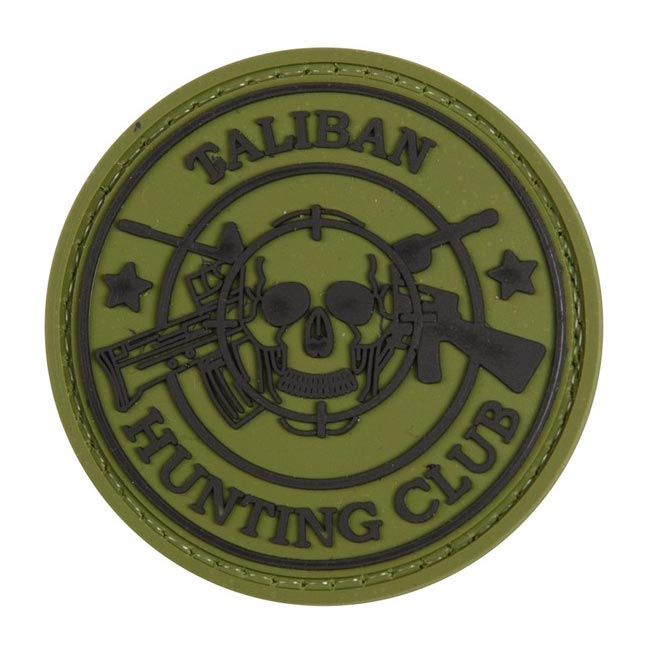 Parche velcro verde TALIBAN HUNTING CLUB con calavera y fusiles, 5,7 cm