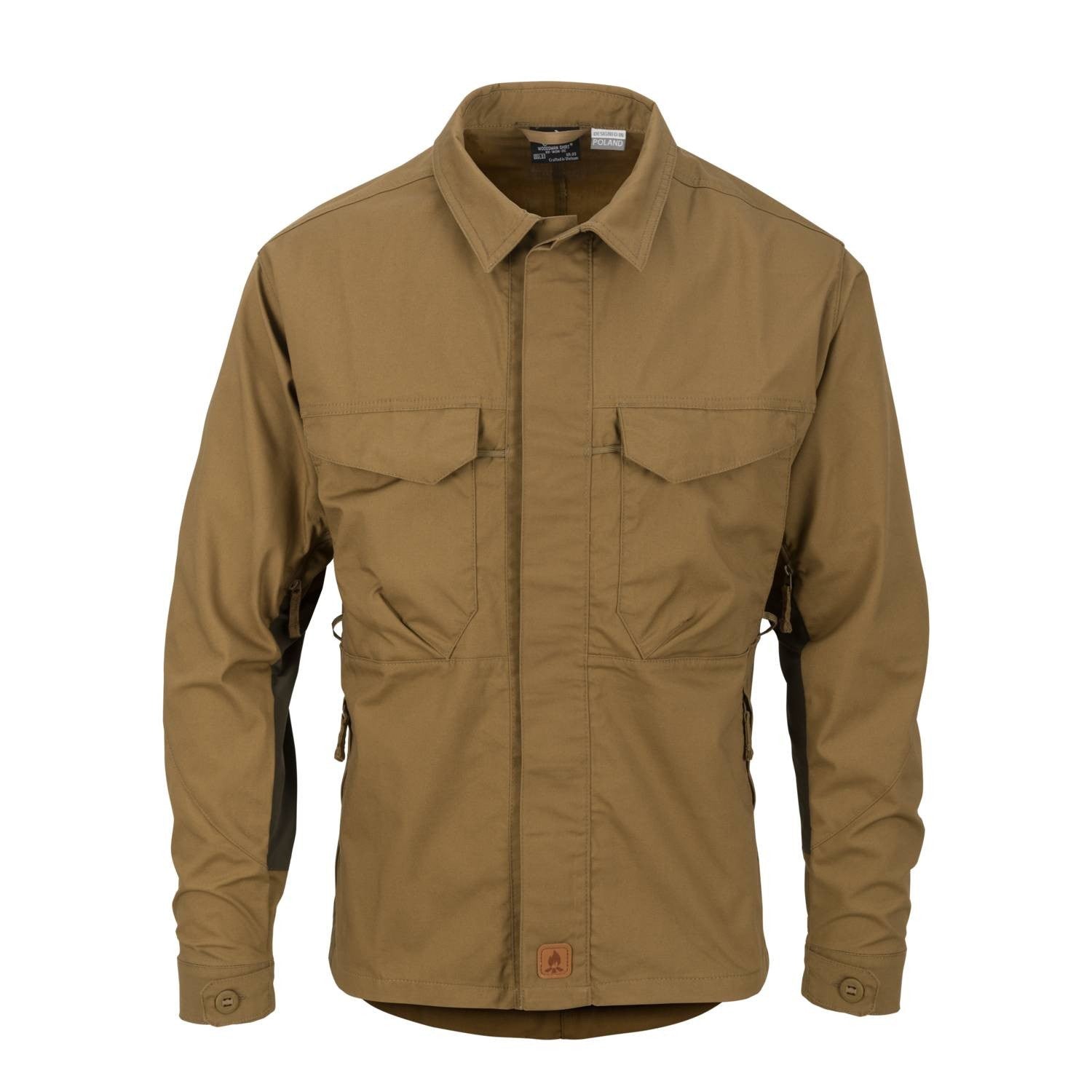 Camisa WOODSMAN Coyote/Taiga Green de Helikon-Tex en DuraCanvas y VersaStretch