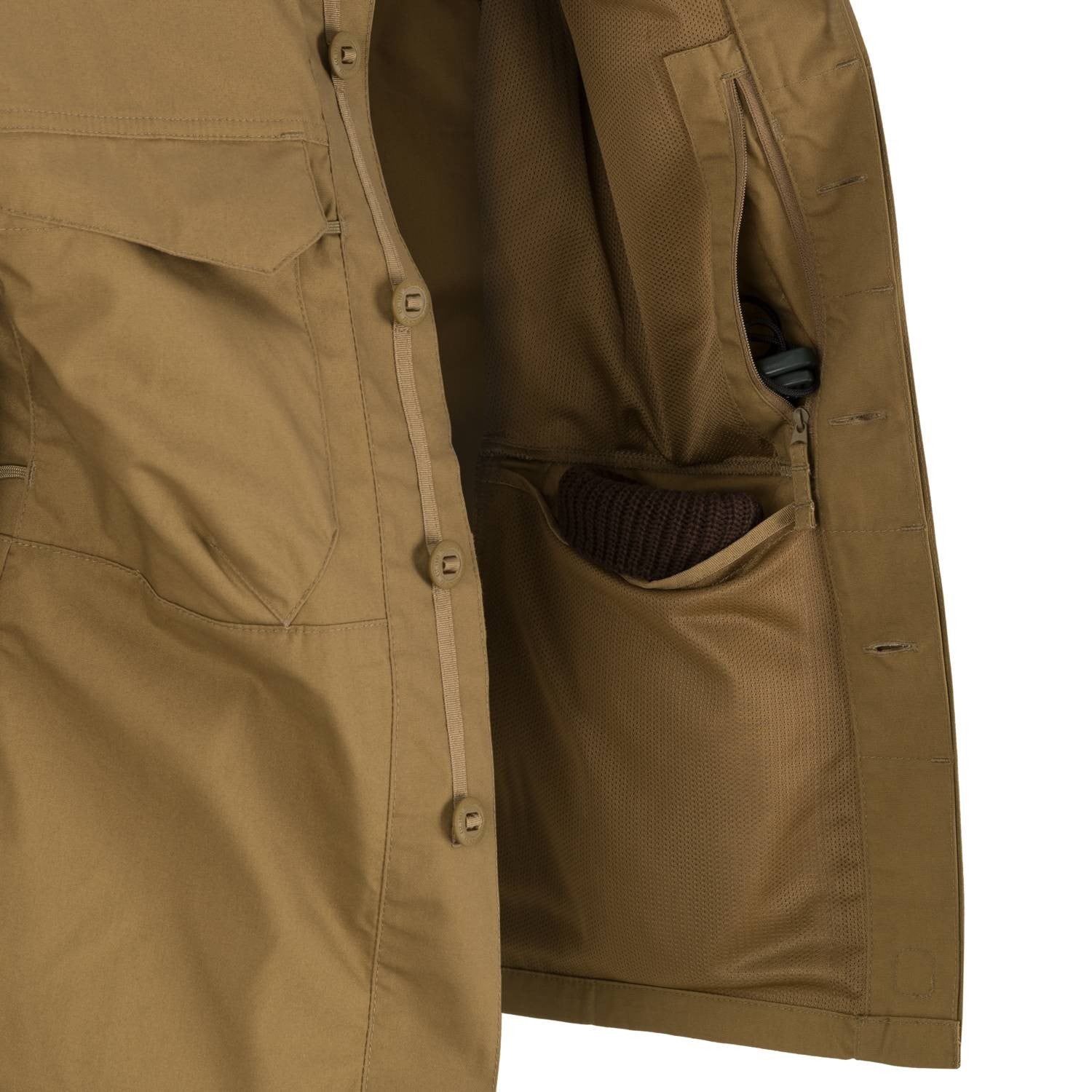Camisa WOODSMAN Coyote/Taiga Green de Helikon-Tex en DuraCanvas y VersaStretch