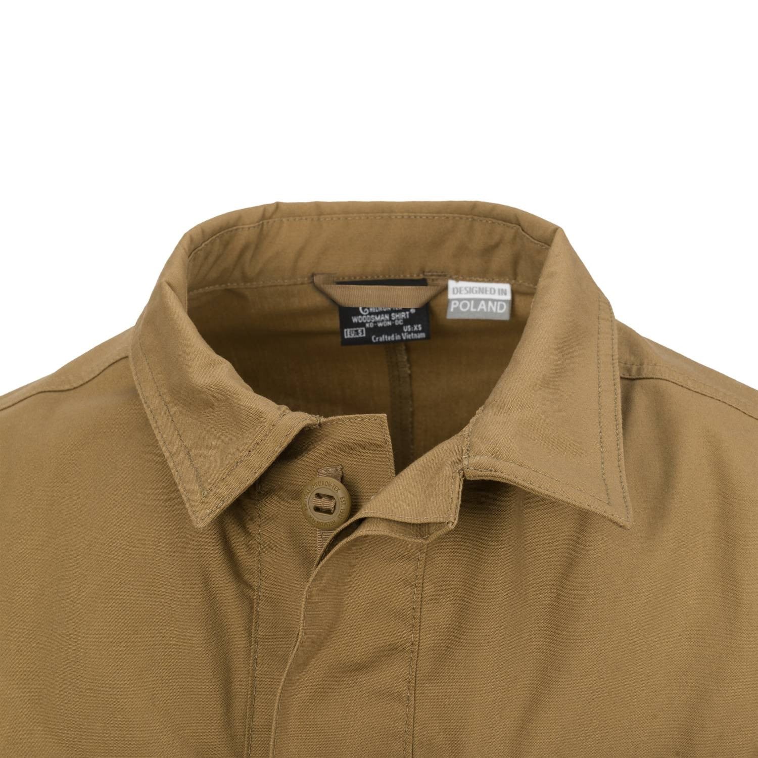 Camisa WOODSMAN Coyote/Taiga Green de Helikon-Tex en DuraCanvas y VersaStretch