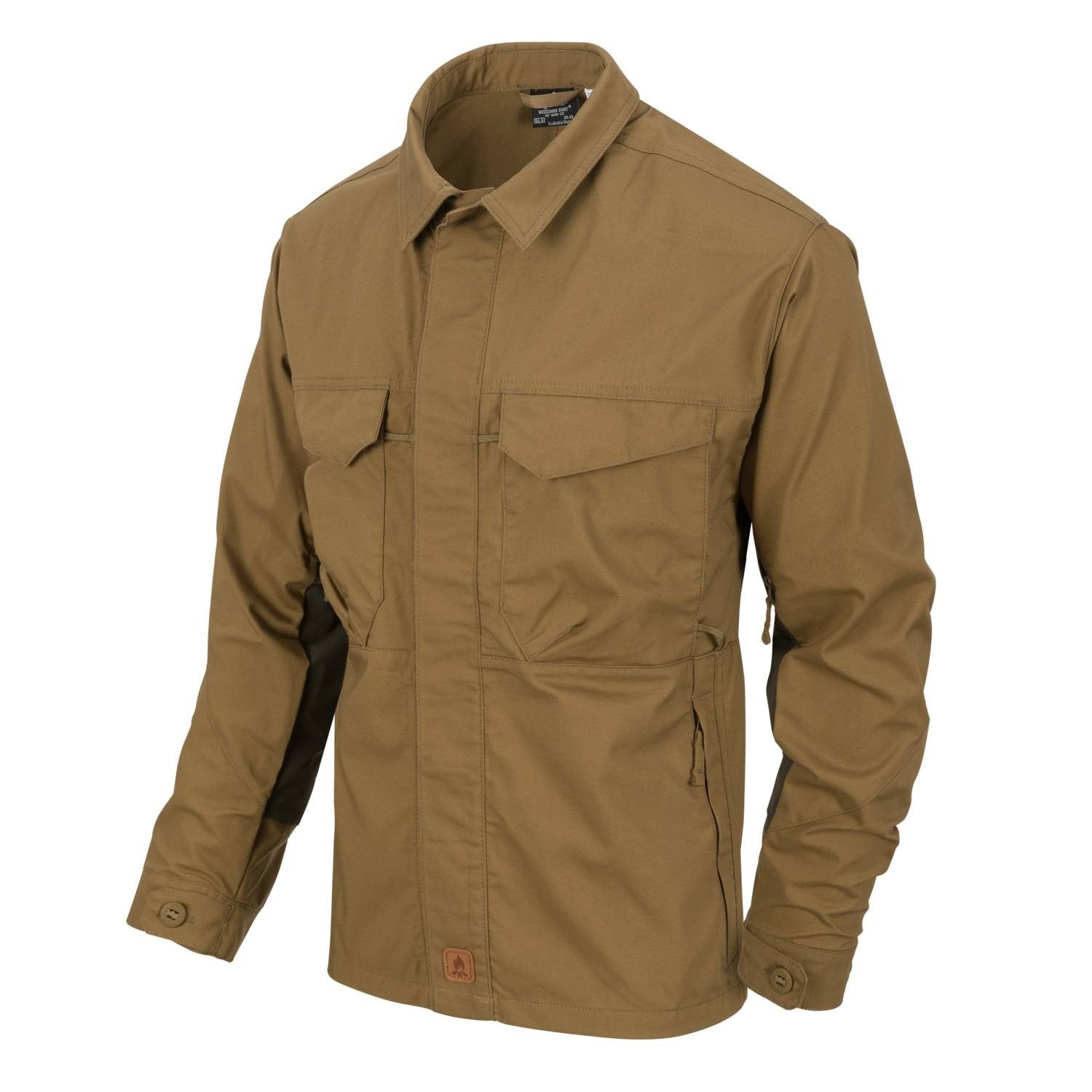 Camisa WOODSMAN Coyote/Taiga Green de Helikon-Tex en DuraCanvas y VersaStretch