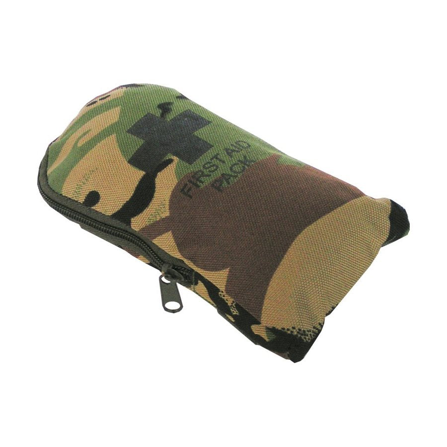 Botiquín compacto personal negro con estampado camuflaje, tamaño 20 x 10 x 2,5 cm, con dos elásticos traseros