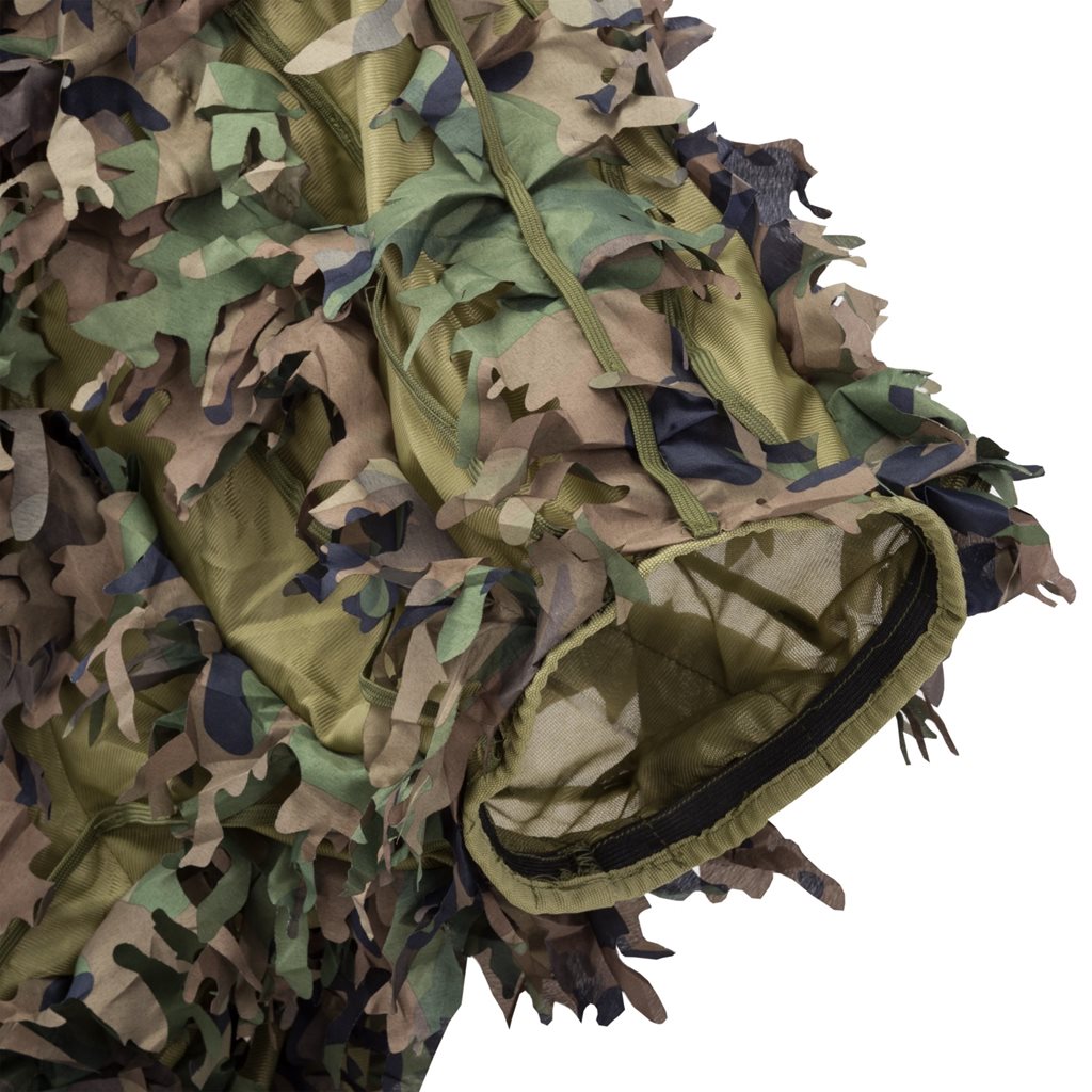 Traje de camuflaje LEAF de HELIKON-TEX con chaqueta y pantalones adornados con hojas recortadas por láser, patrón US Woodland