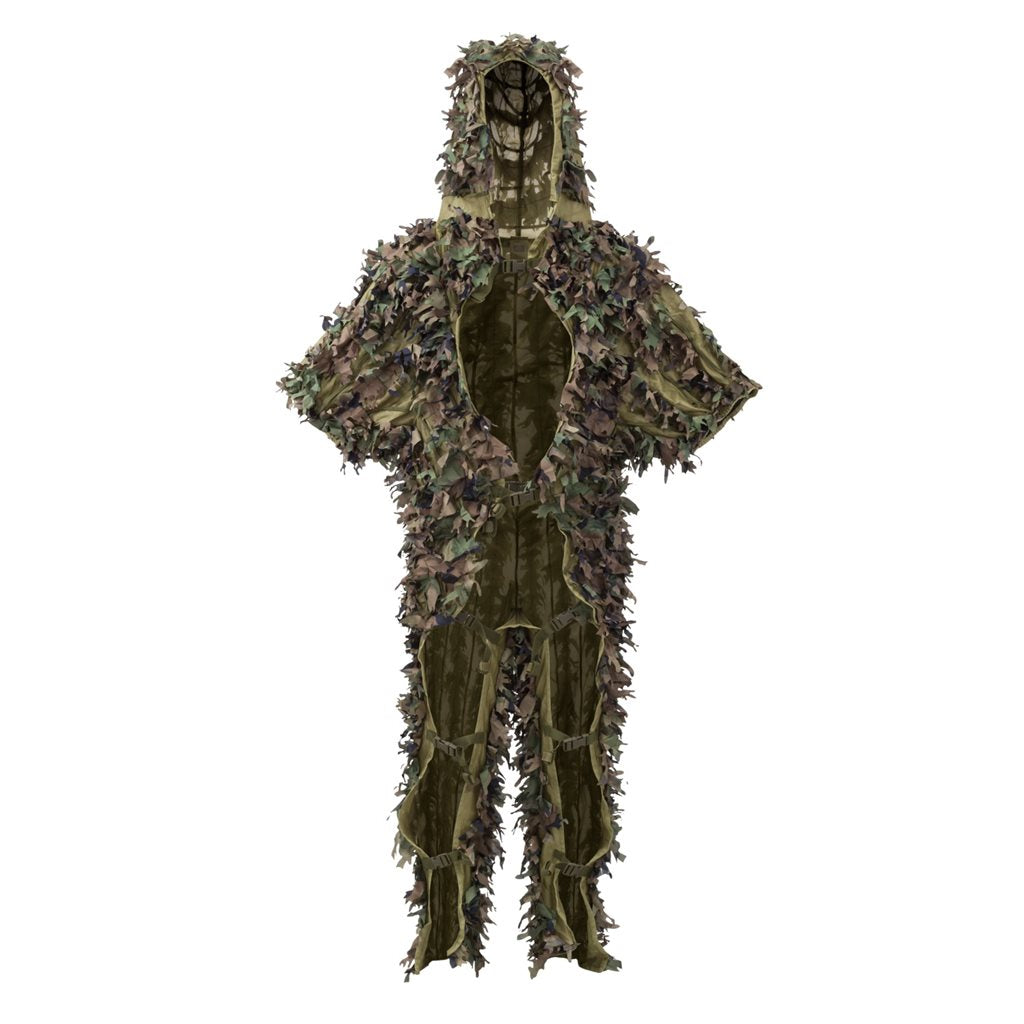 Traje de camuflaje LEAF de HELIKON-TEX con chaqueta y pantalones adornados con hojas recortadas por láser, patrón US Woodland