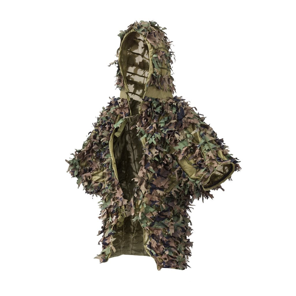 Traje de camuflaje LEAF de HELIKON-TEX con chaqueta y pantalones adornados con hojas recortadas por láser, patrón US Woodland