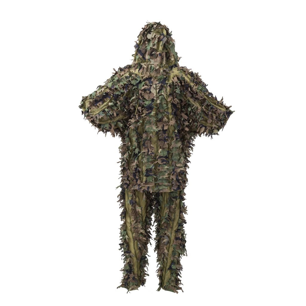 Traje de camuflaje LEAF de HELIKON-TEX con chaqueta y pantalones adornados con hojas recortadas por láser, patrón US Woodland