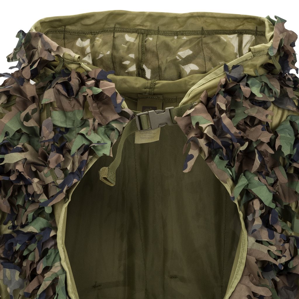 Traje de camuflaje LEAF de HELIKON-TEX con chaqueta y pantalones adornados con hojas recortadas por láser, patrón US Woodland
