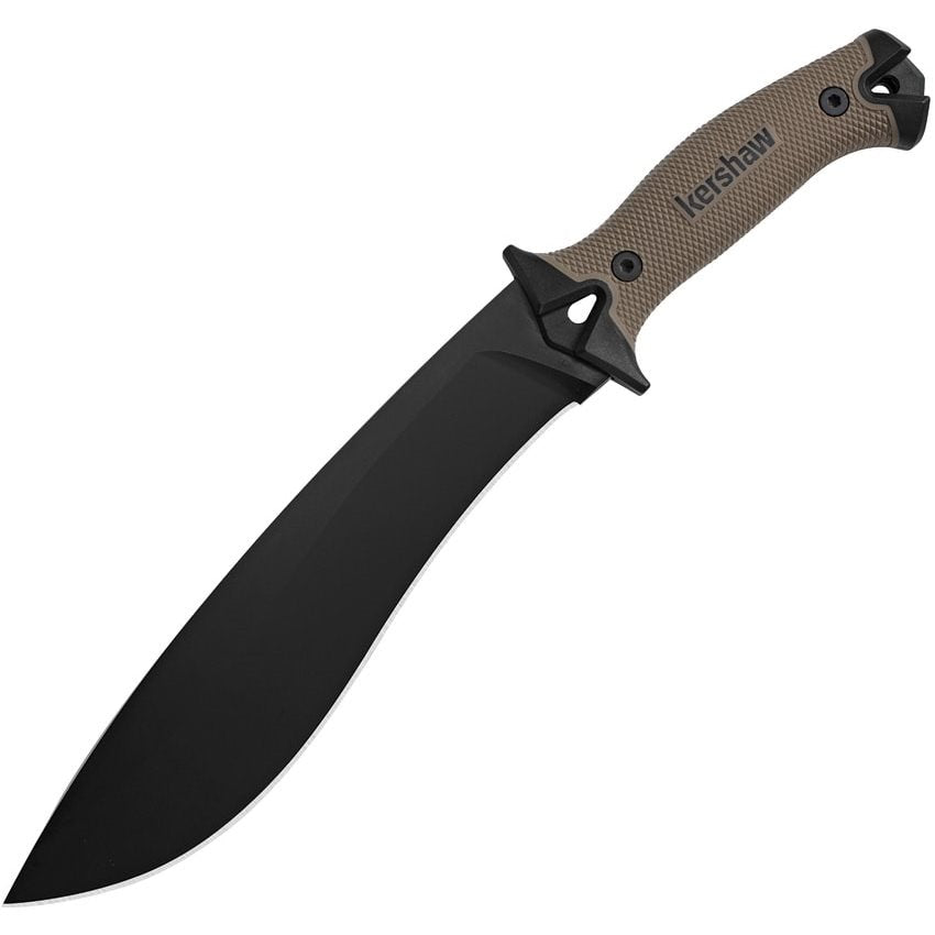 Machete CAMP 10 con hoja ennegrecida y funda de plástico para cinturón (color tan)