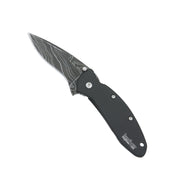 Navaja KERSHAW Scallion con hoja de damasco, filo liso, mango acero inoxidable con recubrimiento DLC y clip de bolsillo