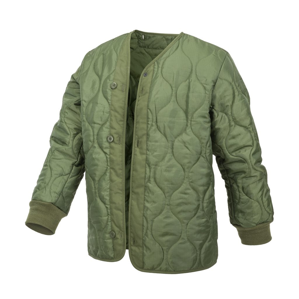 Parka M65 verde con forro de Helikon-Tex, vista frontal con capucha y bolsillos
