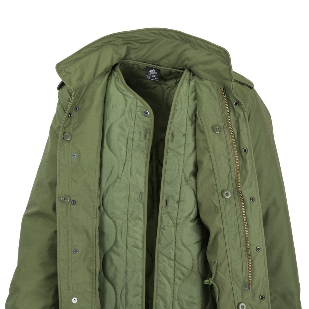 Parka M65 negra con forro, capucha y cuatro bolsillos