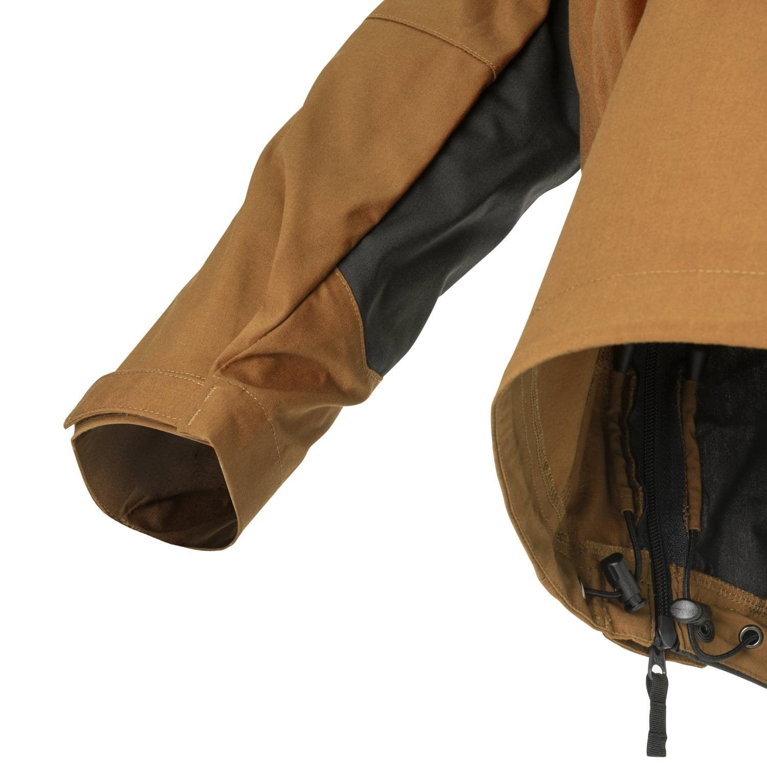 Chaqueta cortavientos Woodsman Coyote/Ash Grey con capucha ajustable y tres bolsillos