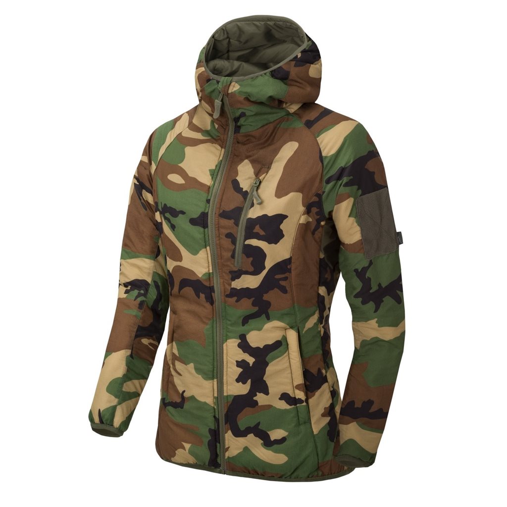 Chaqueta WOLFHOUND mujer negra Helikon-Tex ligera y plegable con Climashield Apex
