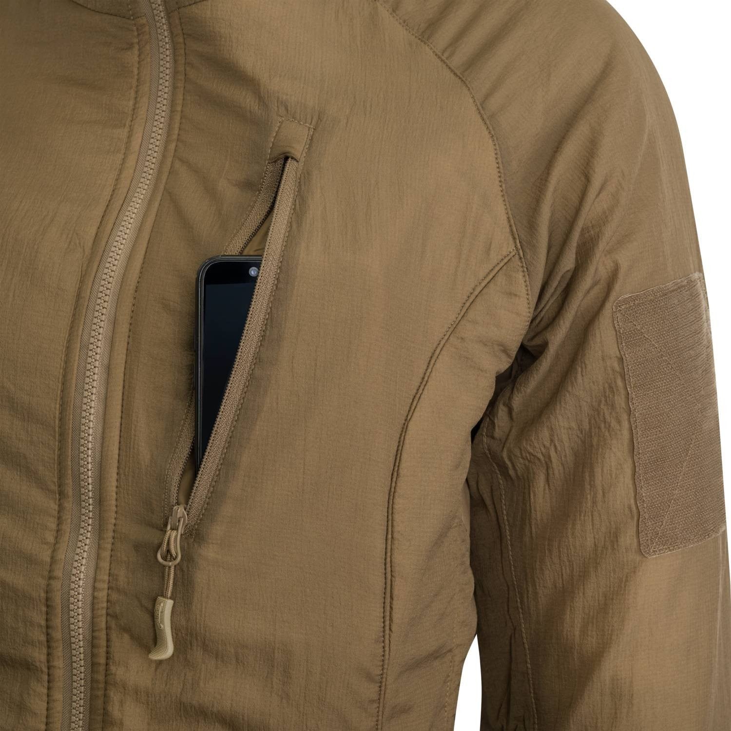 Chaqueta WOLFHOUND mujer negra Helikon-Tex ligera y plegable con Climashield Apex