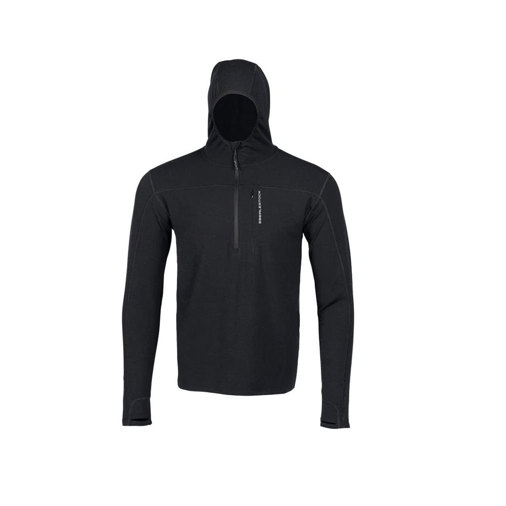 Sudadera técnica OCHSA Merino negra con cremallera, 93,5% lana merino y 6,5% spandex, 300 g/m²