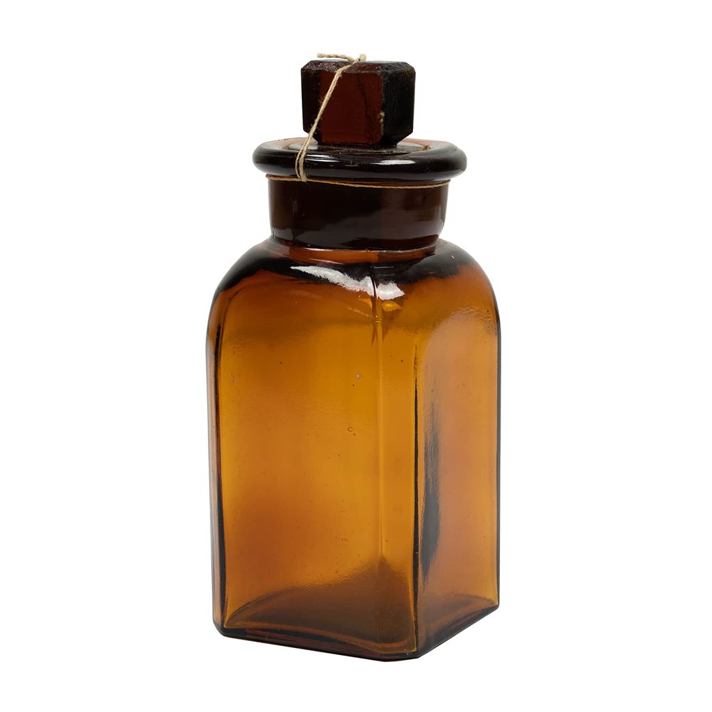 Botella de vidrio cuadrada 100 ml con tapón de vidrio esmerilado, dimensiones 5x5 cm, altura 12 cm