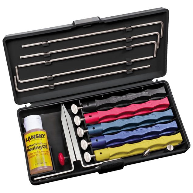 Kit de afilado LANSKY 5 DELUXE con 5 piedras codificadas y sistema de sujecion patentado para cuchillos