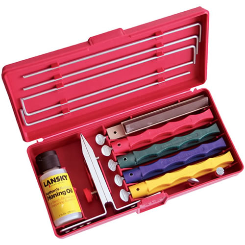 Kit de afilado LANSKY 4+1 con sistema de sujeción patentado y piedras codificadas por colores