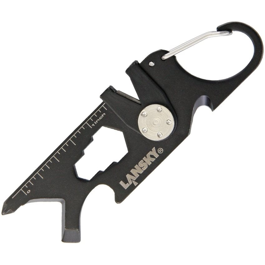 Multiherramienta ROADIE™ negra para llavero, acero inoxidable, 8,6 cm con afilador y destornilladores
