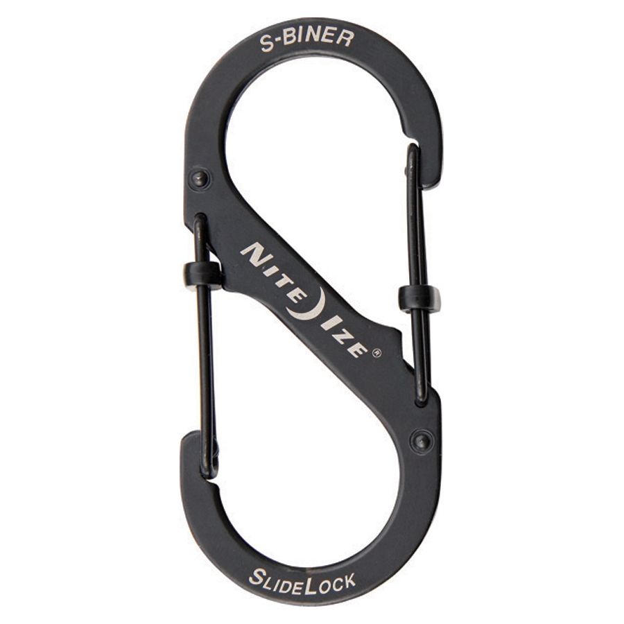 Mosquetón S con seguro, acero inoxidable, 9 cm, color negro