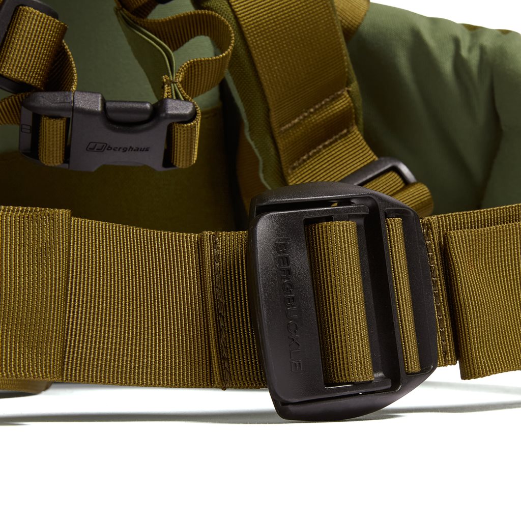 Mochila militar BERGHAUS Crusader III MMPS 90+0 L verde, apertura frontal, extremadamente resistente