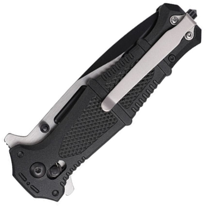 Navaja plegable RAPID USMC negra con filo combinado y logo USMC