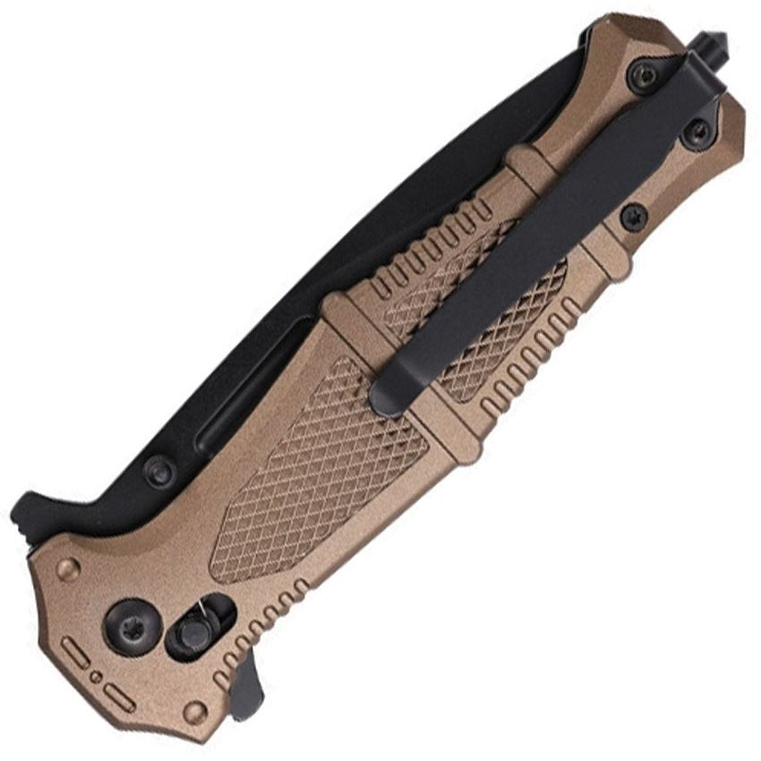 Navaja plegable RAPID USMC negra con filo combinado y logo USMC