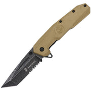 Navaja plegable USMC 3007 TAN con hoja tipo tanto y acabado black stonewash