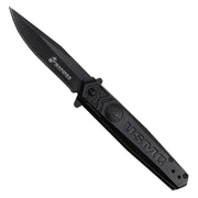 Navaja plegable USMC 3009 negra con logo USMC y MARINES en la hoja