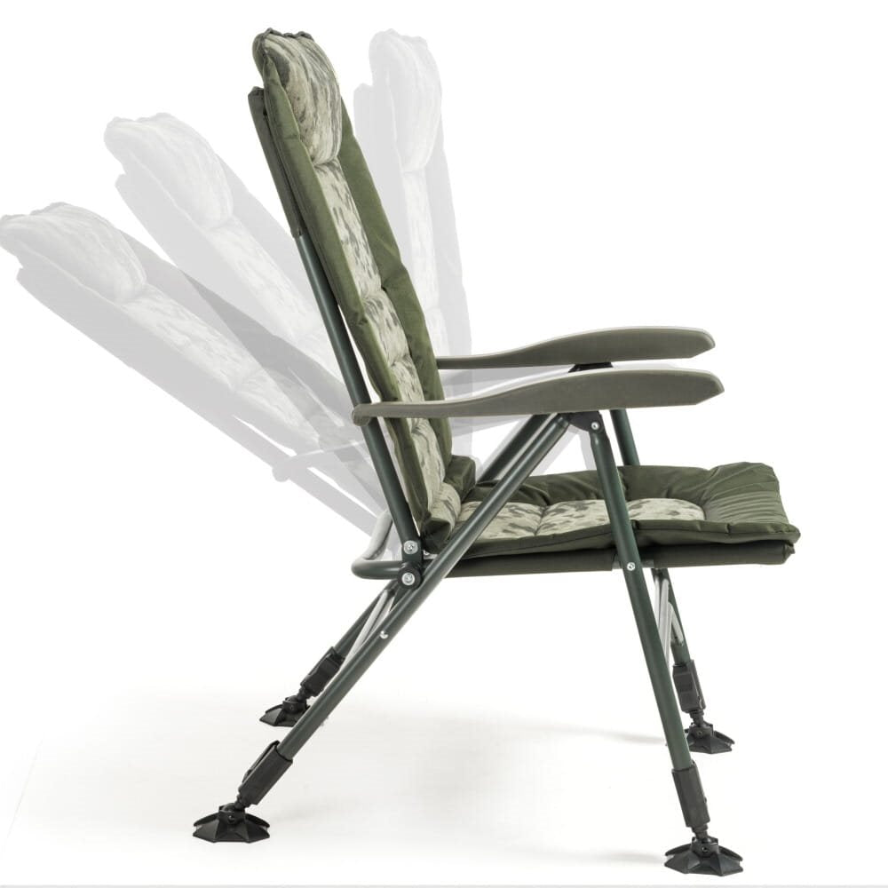 Silla reclinable CamoCODE Quattro con patas telescópicas y colchón de forro polar