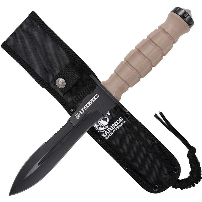 Cuchillo FIX3002TN con funda y logo USMC, hoja fija, tamaño mayor.