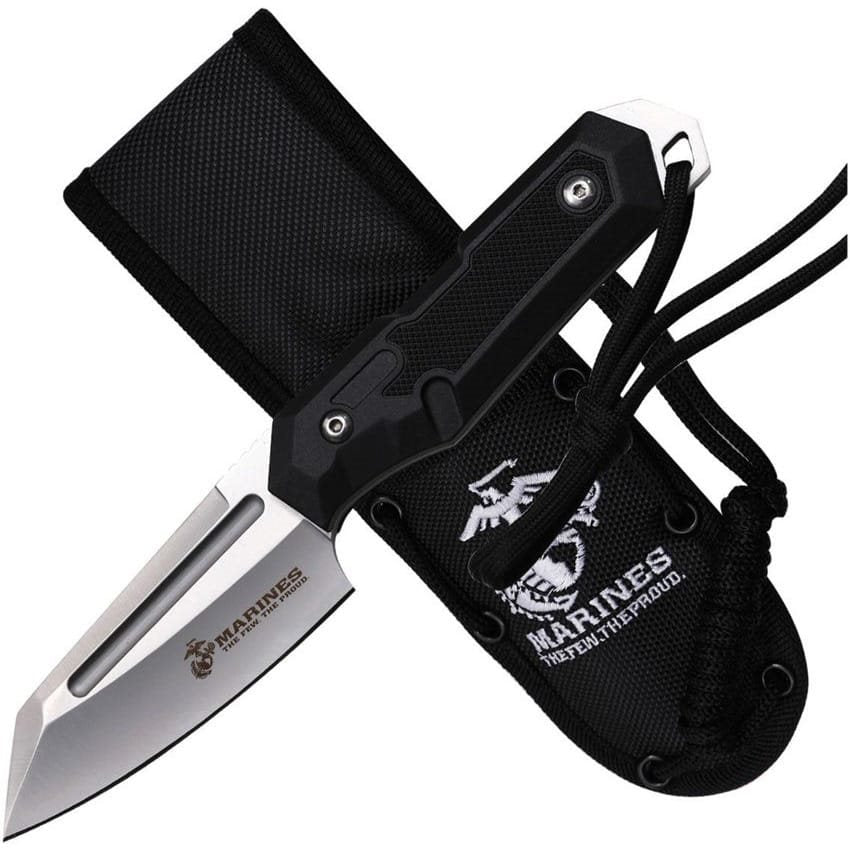Cuchillo fijo táctico M-FIX3009BK negro con funda de nailon y logo Marines