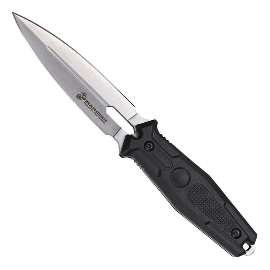 Daga MARINES negra con funda, hoja fija full-tang