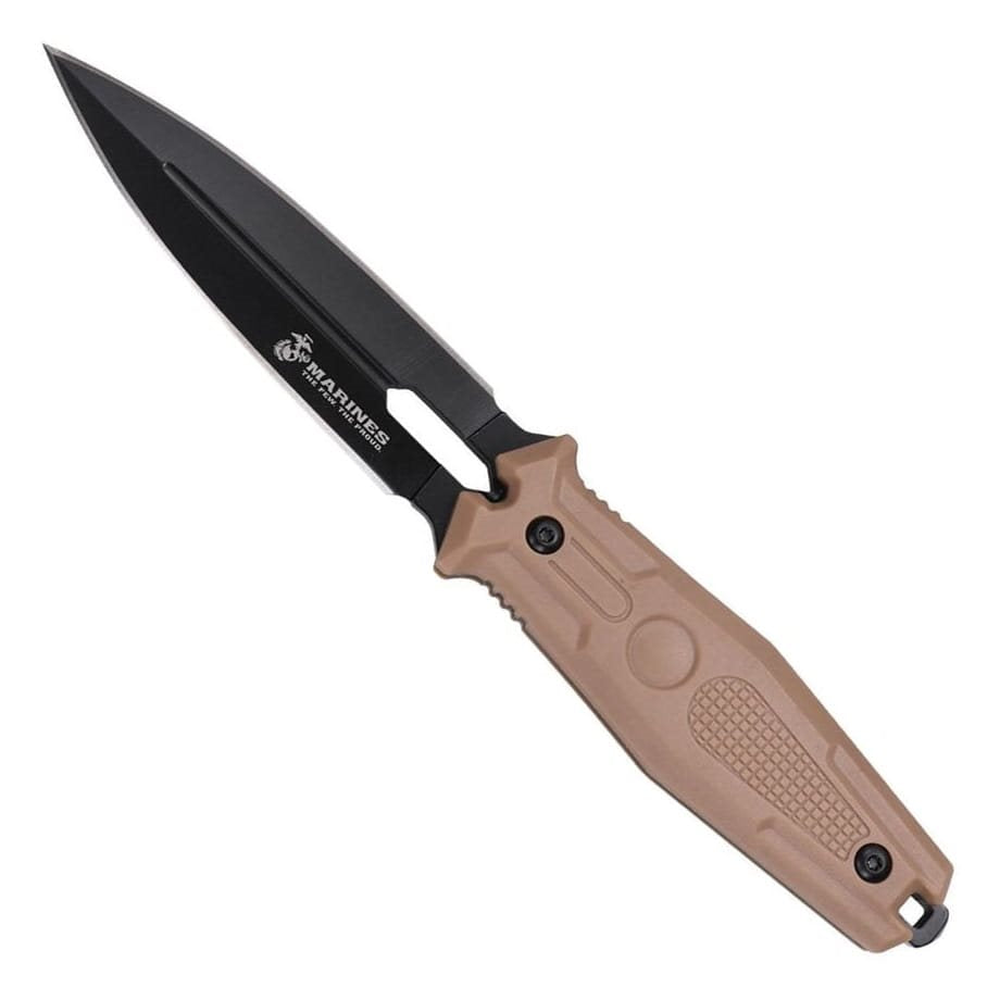 Daga MARINES negra con funda, hoja fija full-tang
