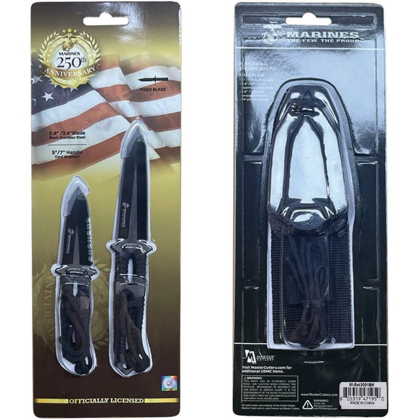 Set de 2 dagas USMC negras con empuñadura envuelta en paracord