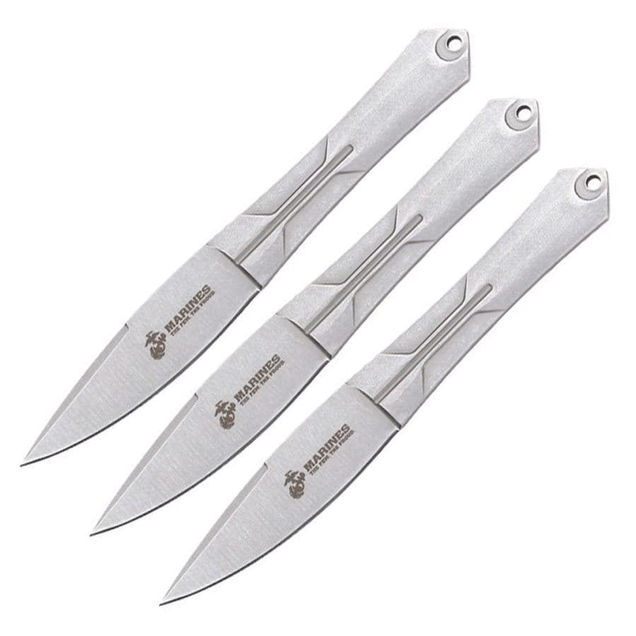 Set de 3 cuchillos arrojadizos USMC en acero inoxidable con logo oficial