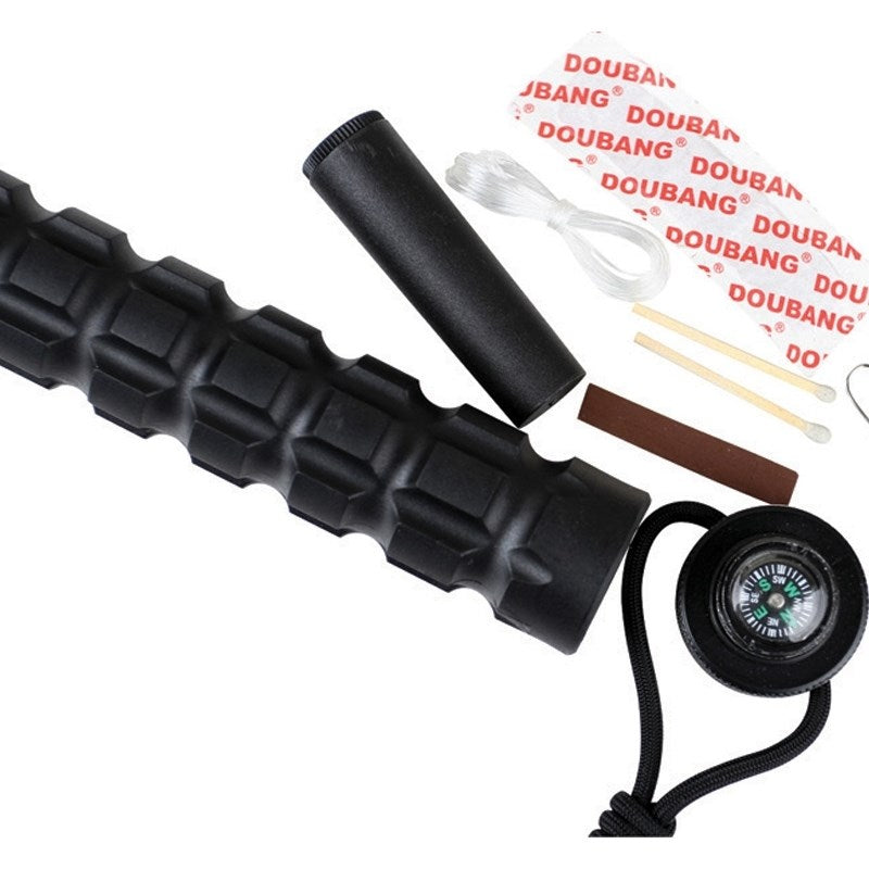 Hacha USMC Elite negra con emblema en hacha y funda, kit de supervivencia en el mango, cuerda en el extremo, 37 cm